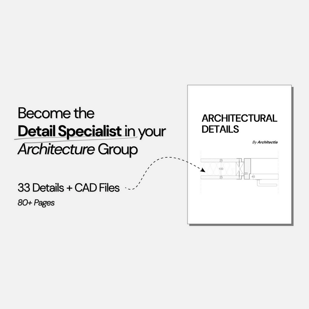 Architectural Details Mastery ebook cover - 33 architectural details with CAD files, 80+ pages, by Architectia