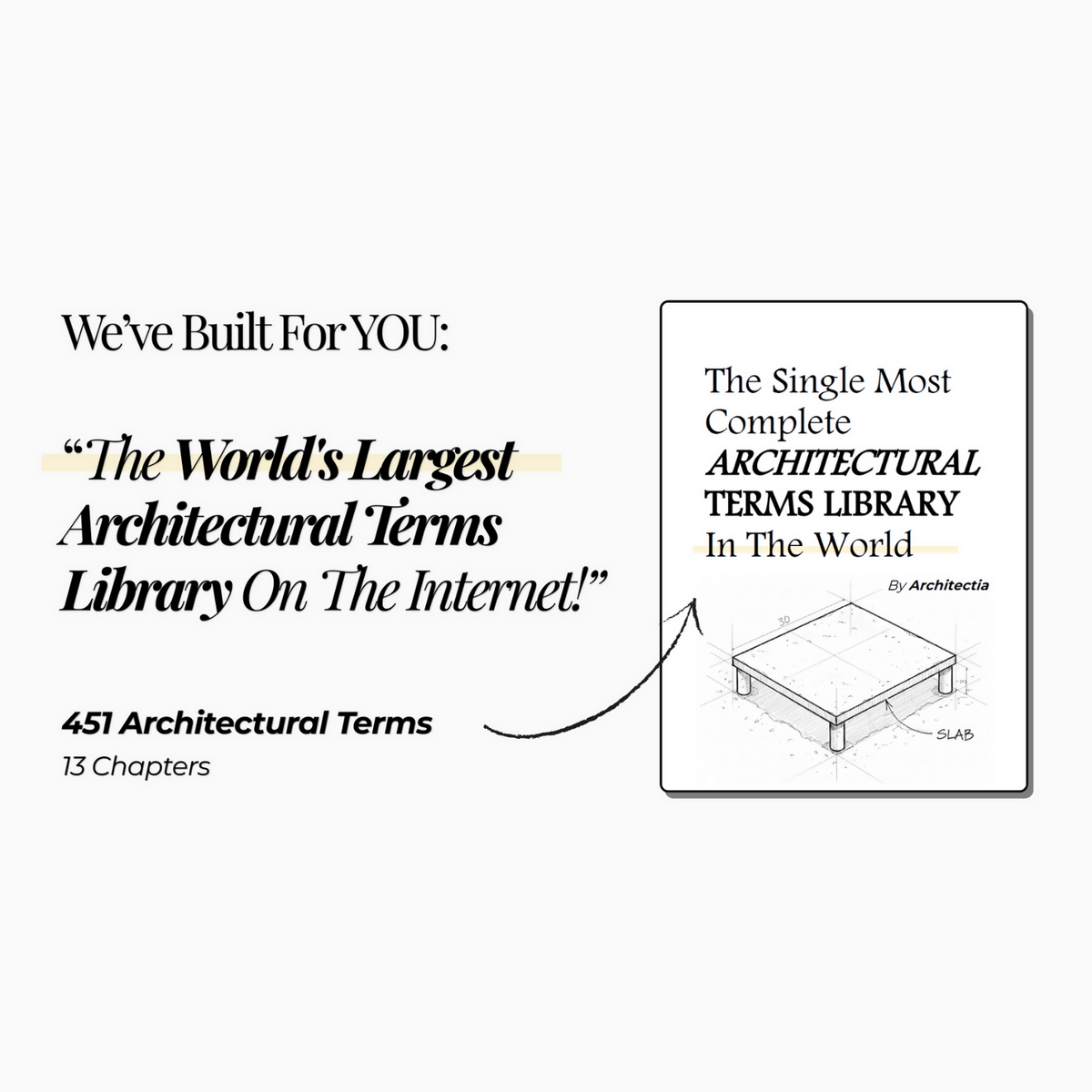 The Single Most Complete Architectural Terms Library cover - 451 architectural terms in 13 chapters, by Architectia