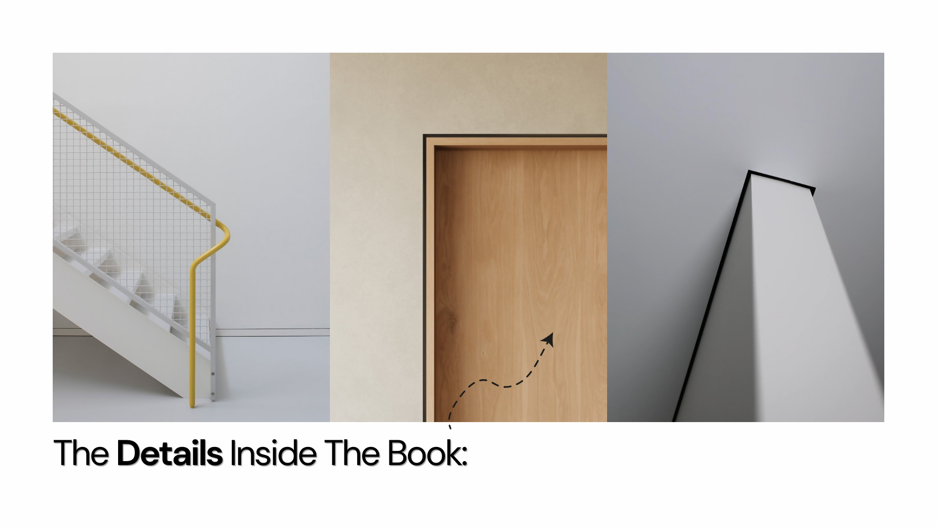 Preview of the architectural details inside the book - LED-lit stair, minimal sliding door and shadow gap details