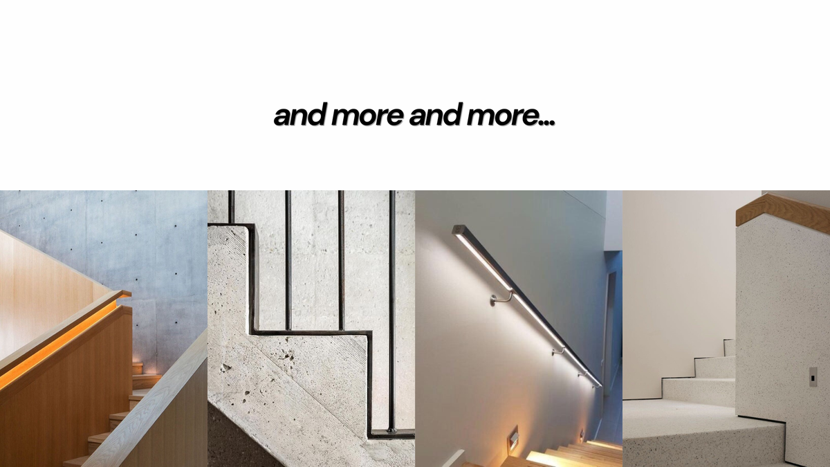 Additional architectural detail examples - handrails, stairs and concealed lighting