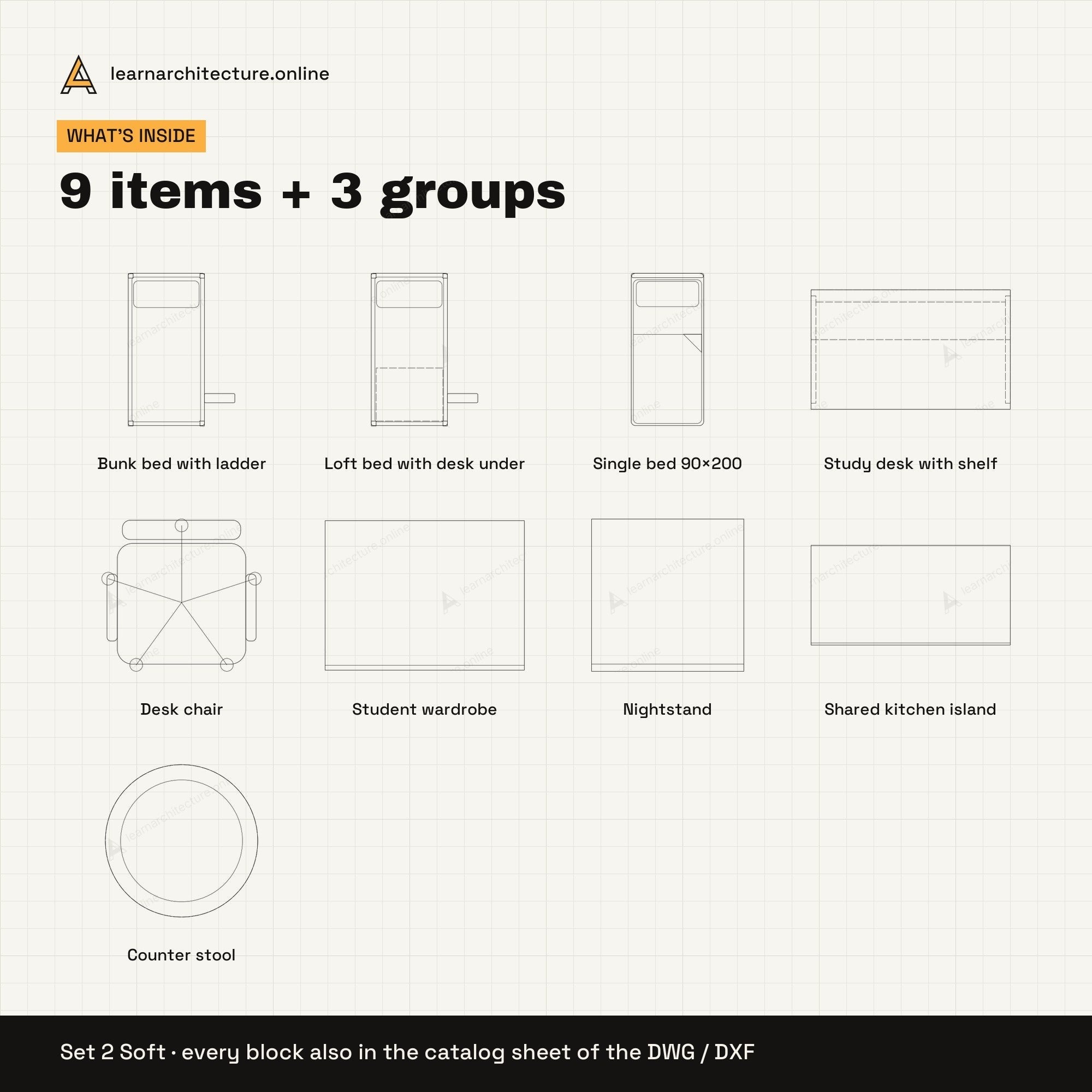 Dormitory Furniture CAD blocks set 2: contents