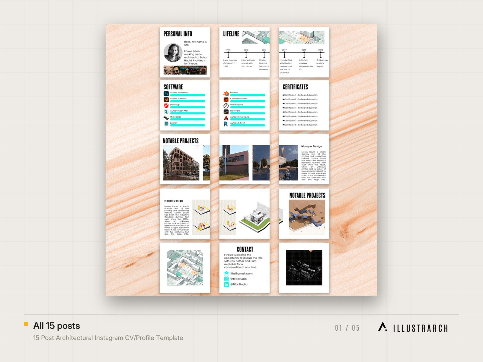 15 Post Architectural Instagram CV/Profile Template: all 15 posts