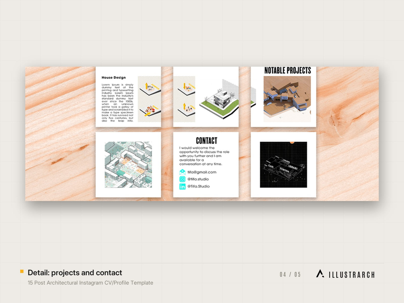 15 Post Architectural Instagram CV/Profile Template: detail projects and contact