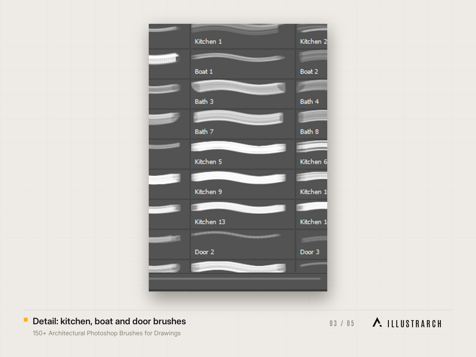 150+ Architectural Photoshop Brushes for Drawings: detail kitchen boat and door brushes