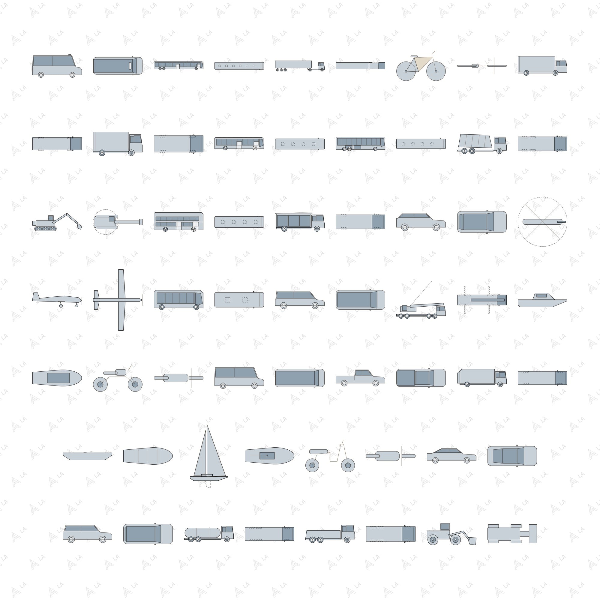 Vehicles Top & Side View Vector Pack all items