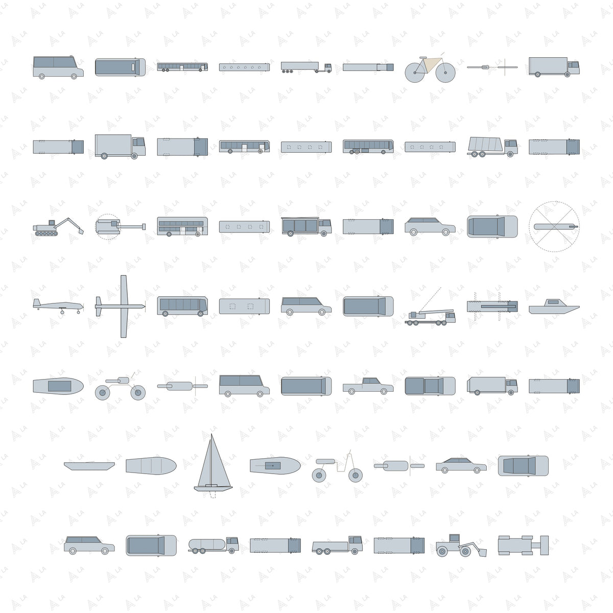 Vehicles Top & Side View Vector Pack all items