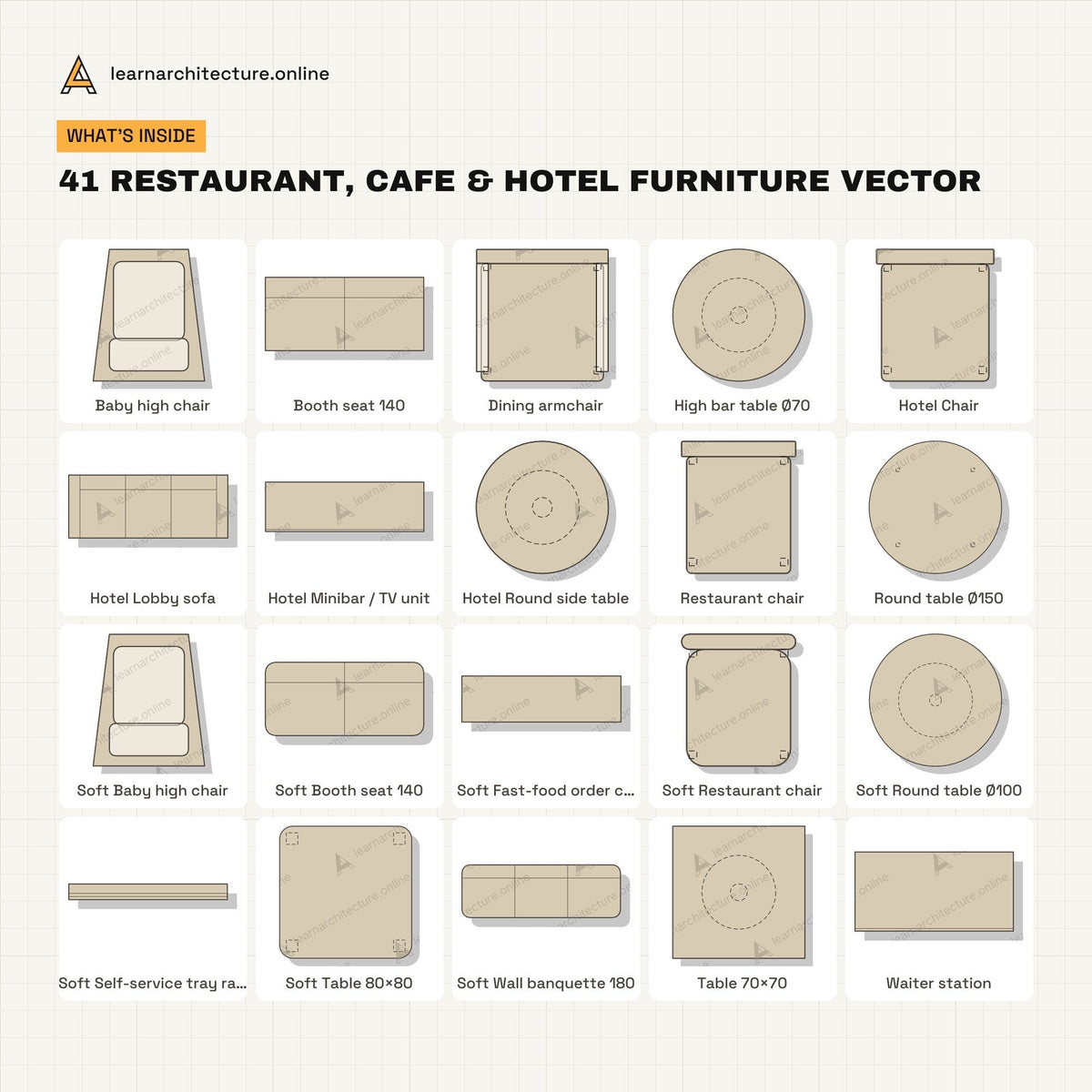 Restaurant, Cafe & Hotel Furniture Vector Pack what's inside