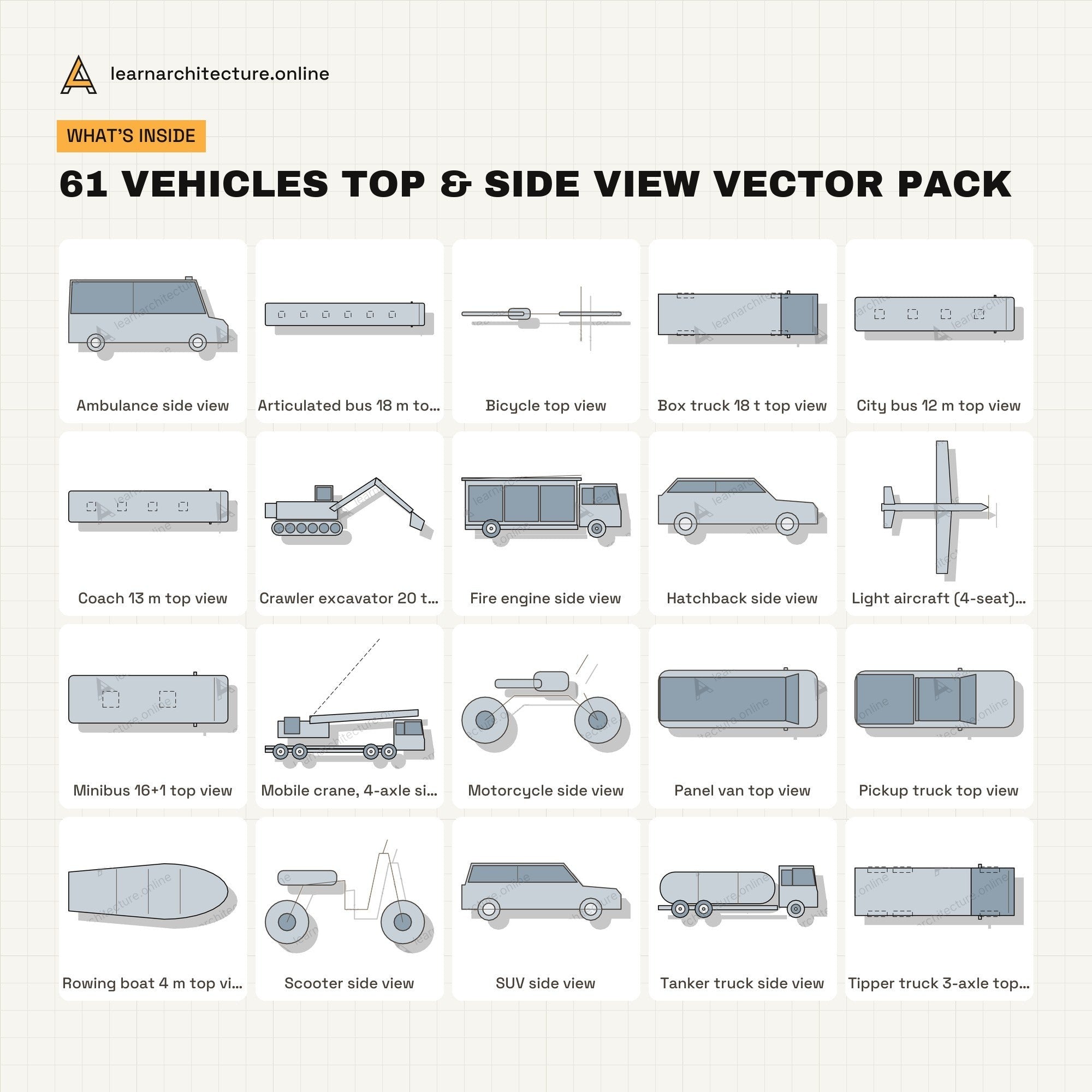 Vehicles Top & Side View Vector Pack what's inside