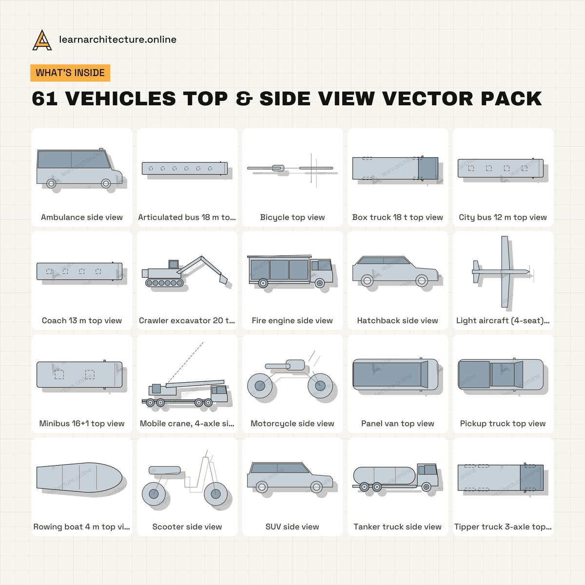 Vehicles Top & Side View Vector Pack what's inside
