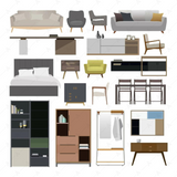 Flat Vector Interior Furniture Front & Side View
