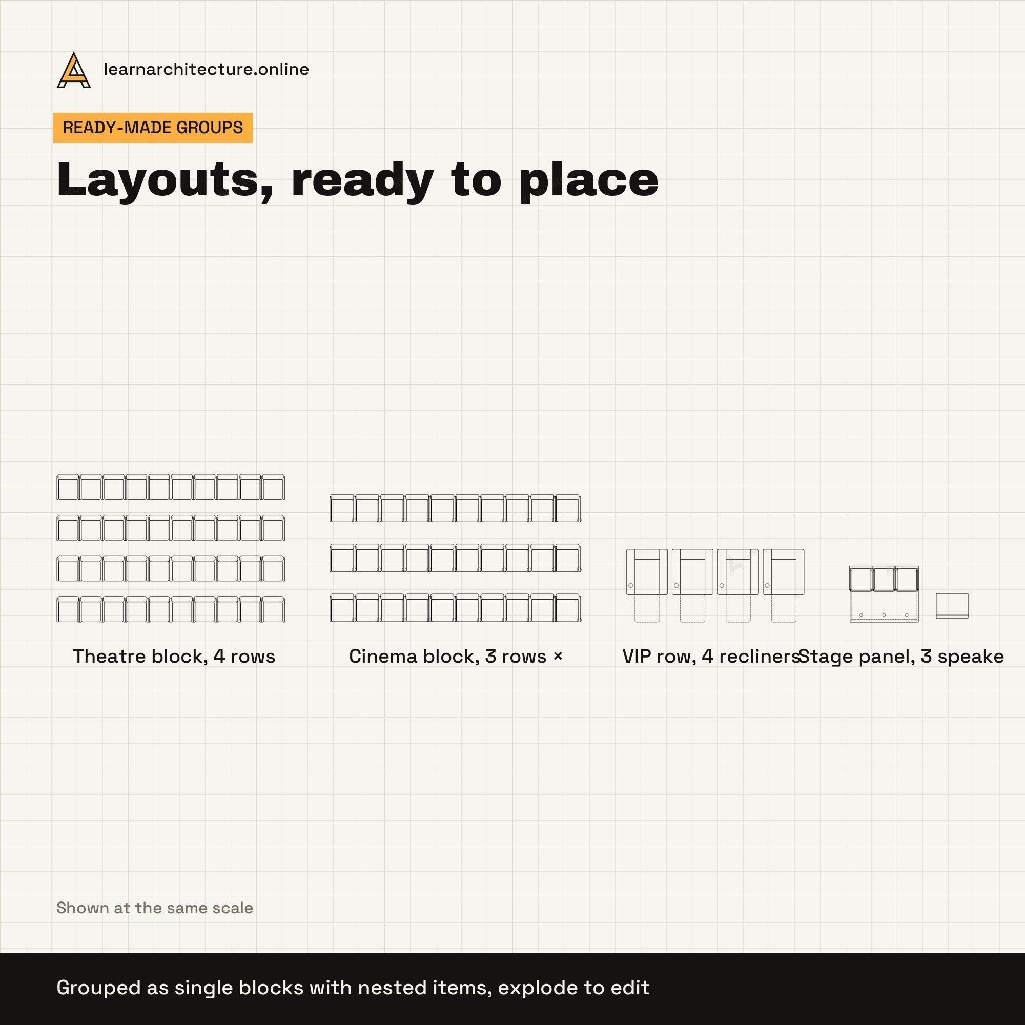 Auditorium Seating CAD blocks set 3: groups