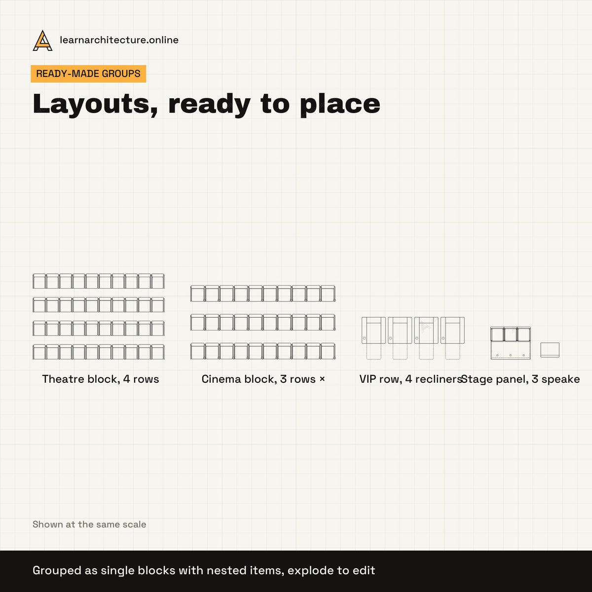 Auditorium Seating CAD blocks set 3: groups