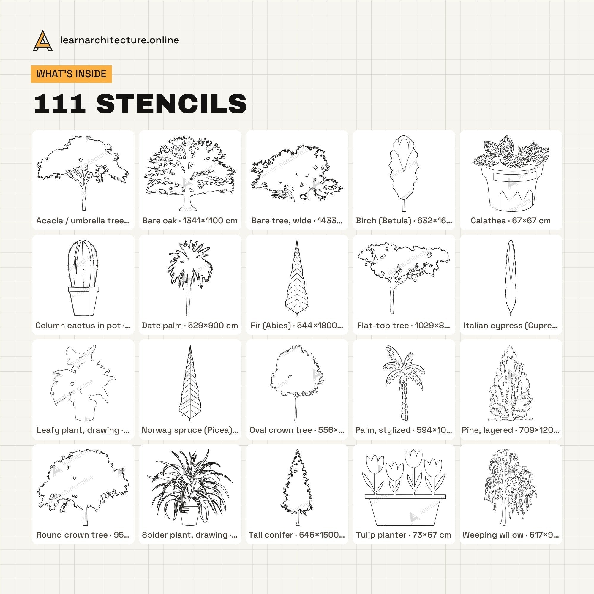 Trace Stencils: Elevation Trees & Plants what's inside