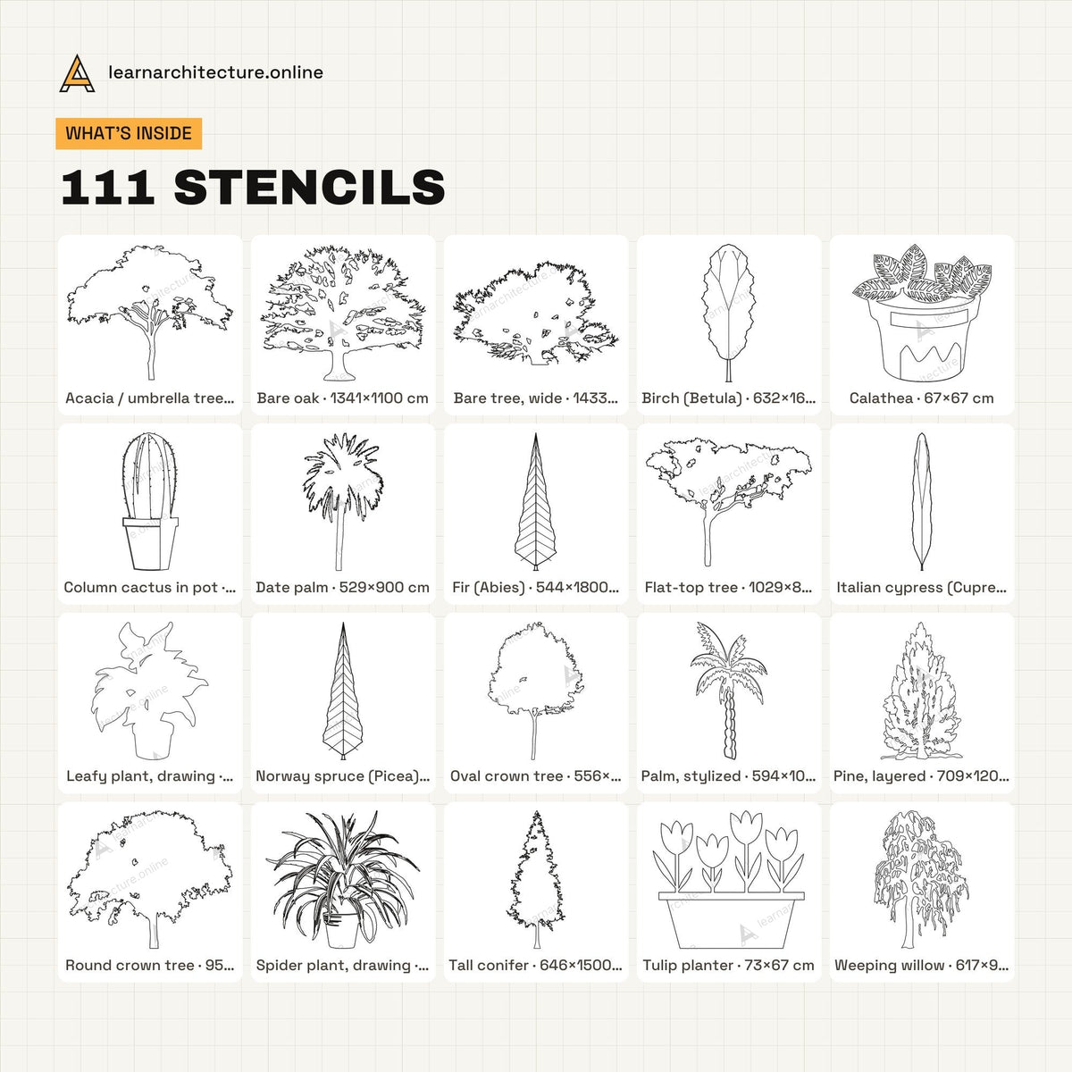 Trace Stencils: Elevation Trees & Plants what's inside