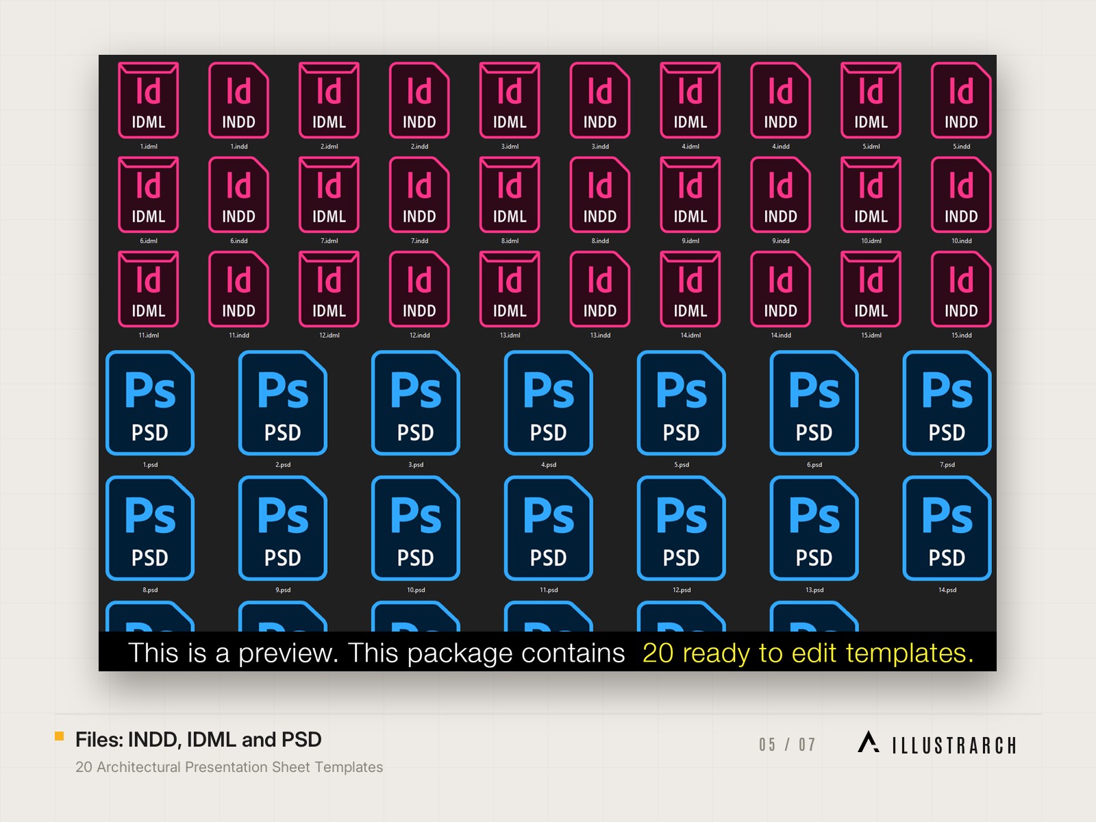 20 Architectural Presentation Sheet Templates: files indd idml and psd