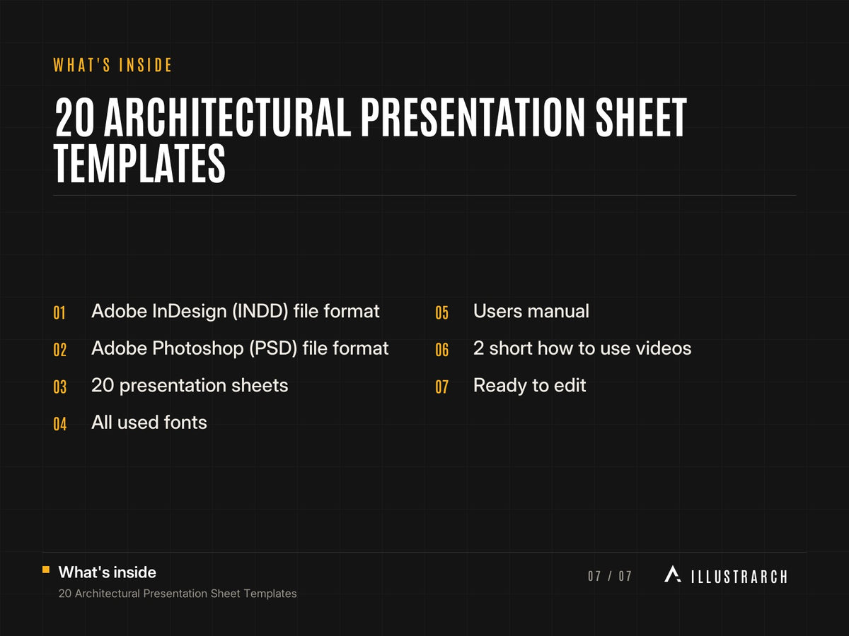 20 Architectural Presentation Sheet Templates: card what s inside