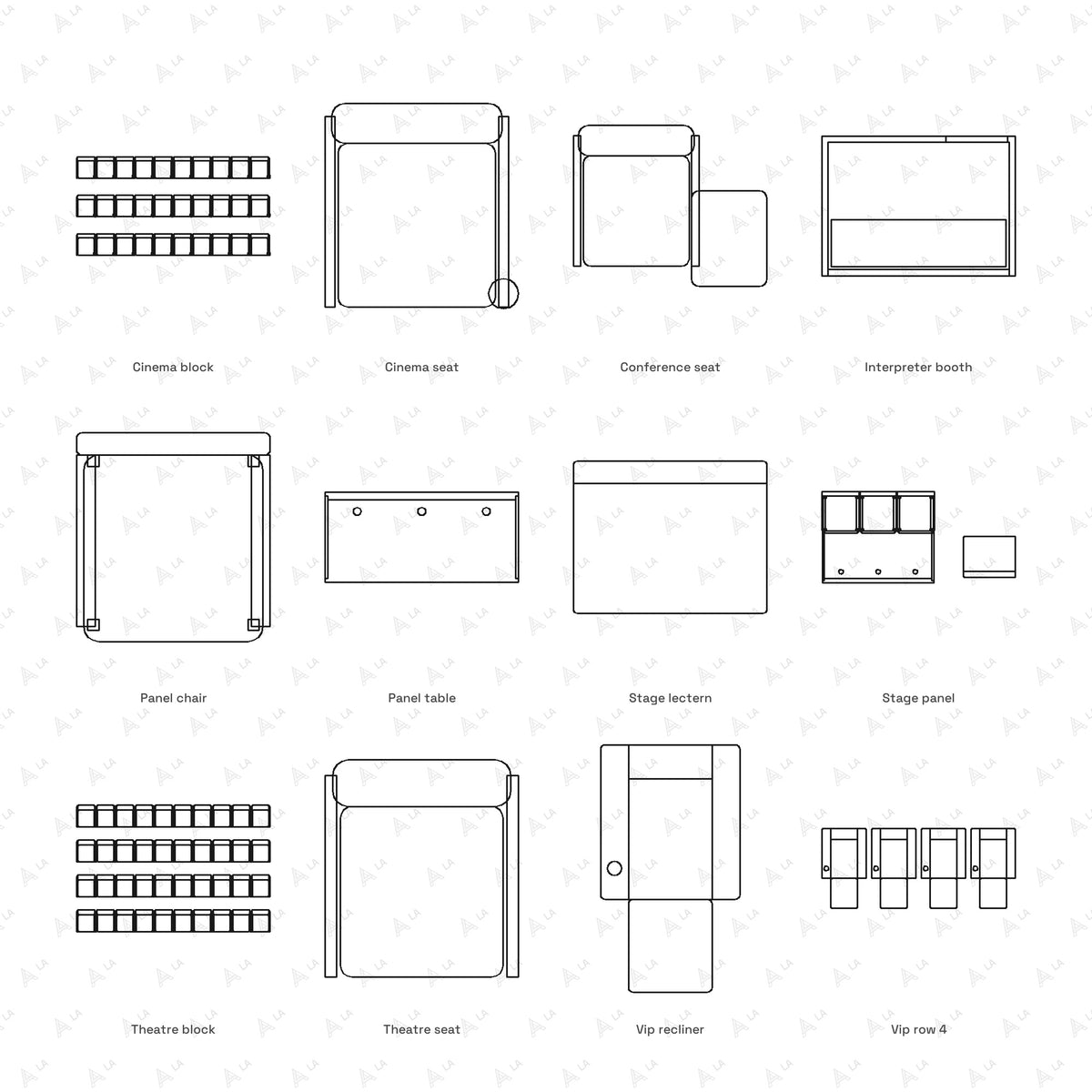 Auditorium Seating CAD Blocks · Set 3 Compact all blocks