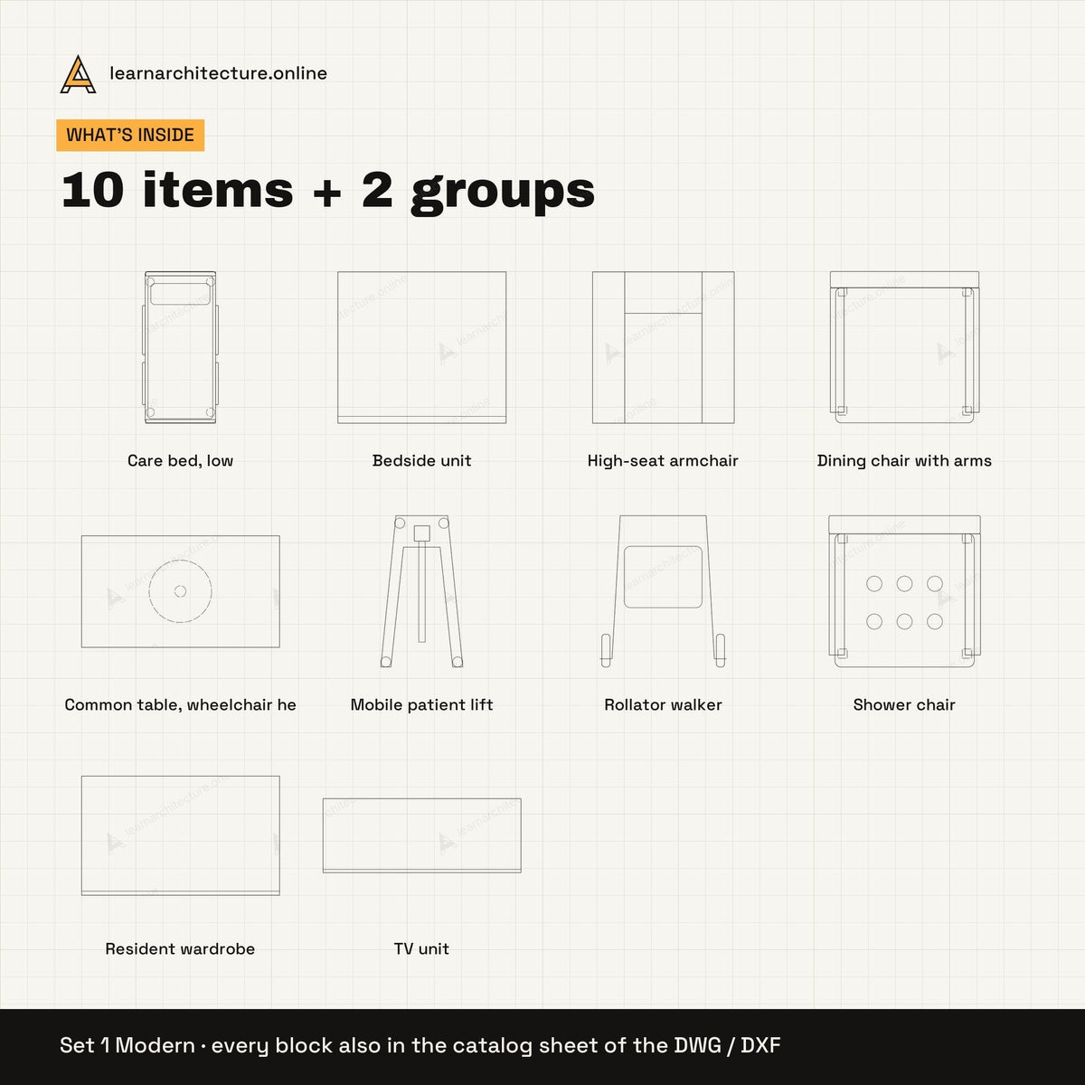 Elderly Care Furniture CAD blocks set 1: contents