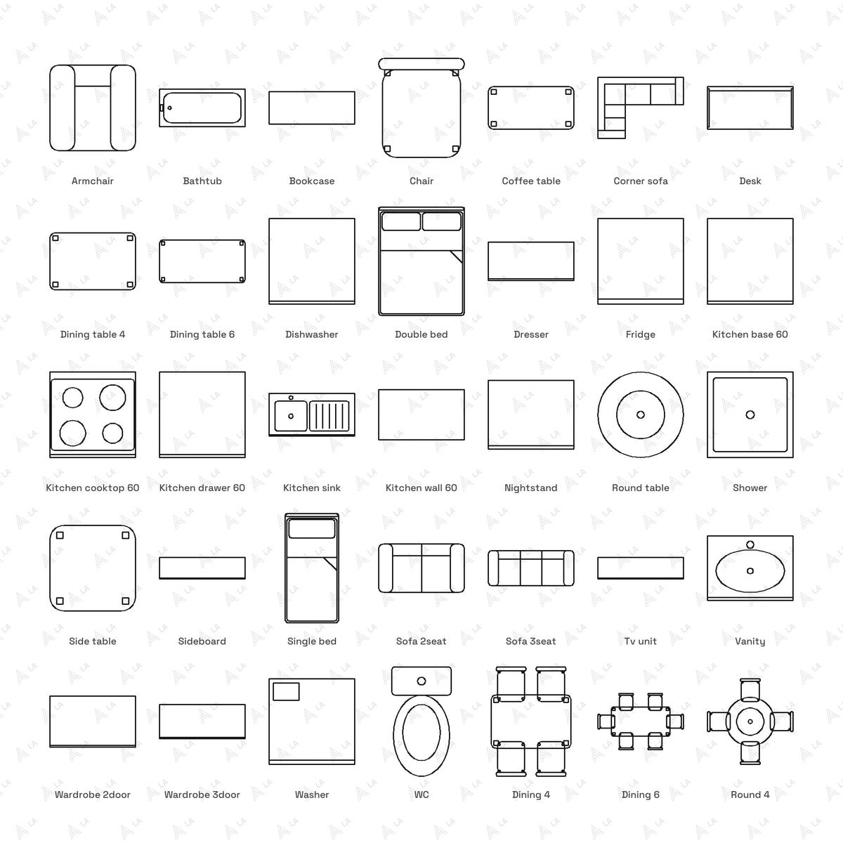 Residential Furniture CAD Blocks · Set 2 Soft all blocks