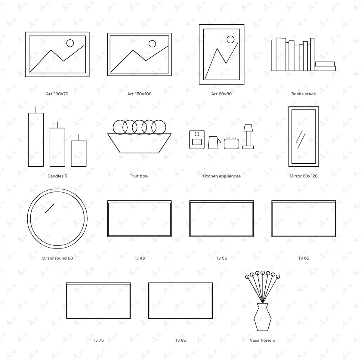 Decor & Accessories CAD Blocks · Set 2 Wall Art, Tvs & Objects all blocks