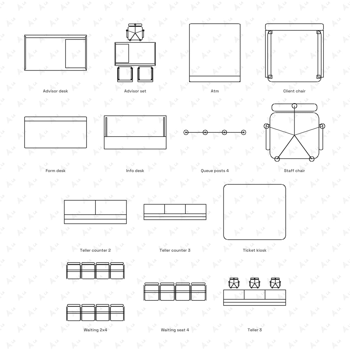 Bank Furniture CAD Blocks · Set 3 Compact all blocks