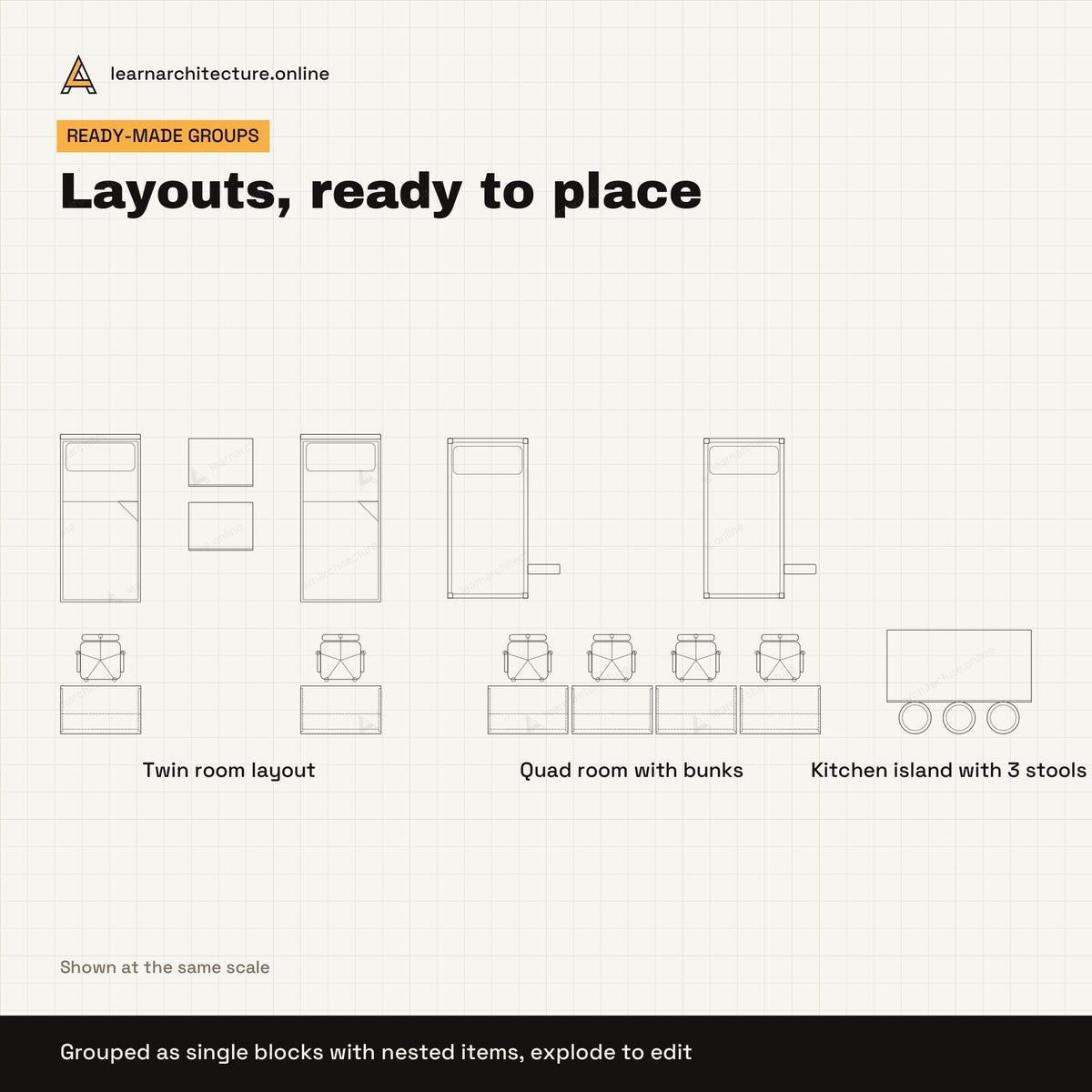 Dormitory Furniture CAD blocks set 1: groups