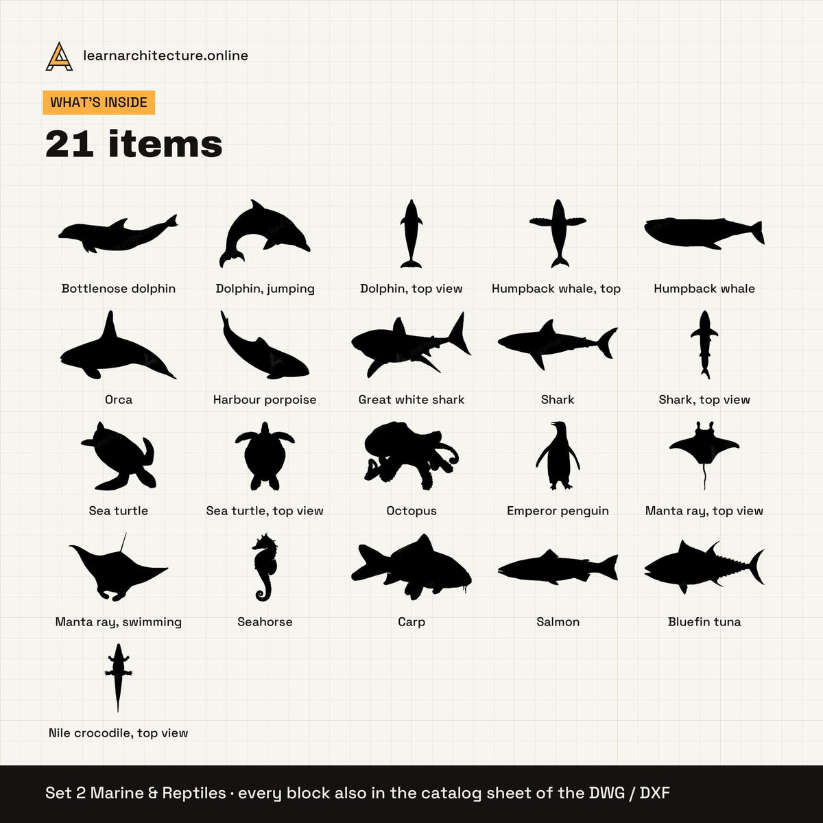 Exotic Animal Silhouettes CAD blocks set 2: contents