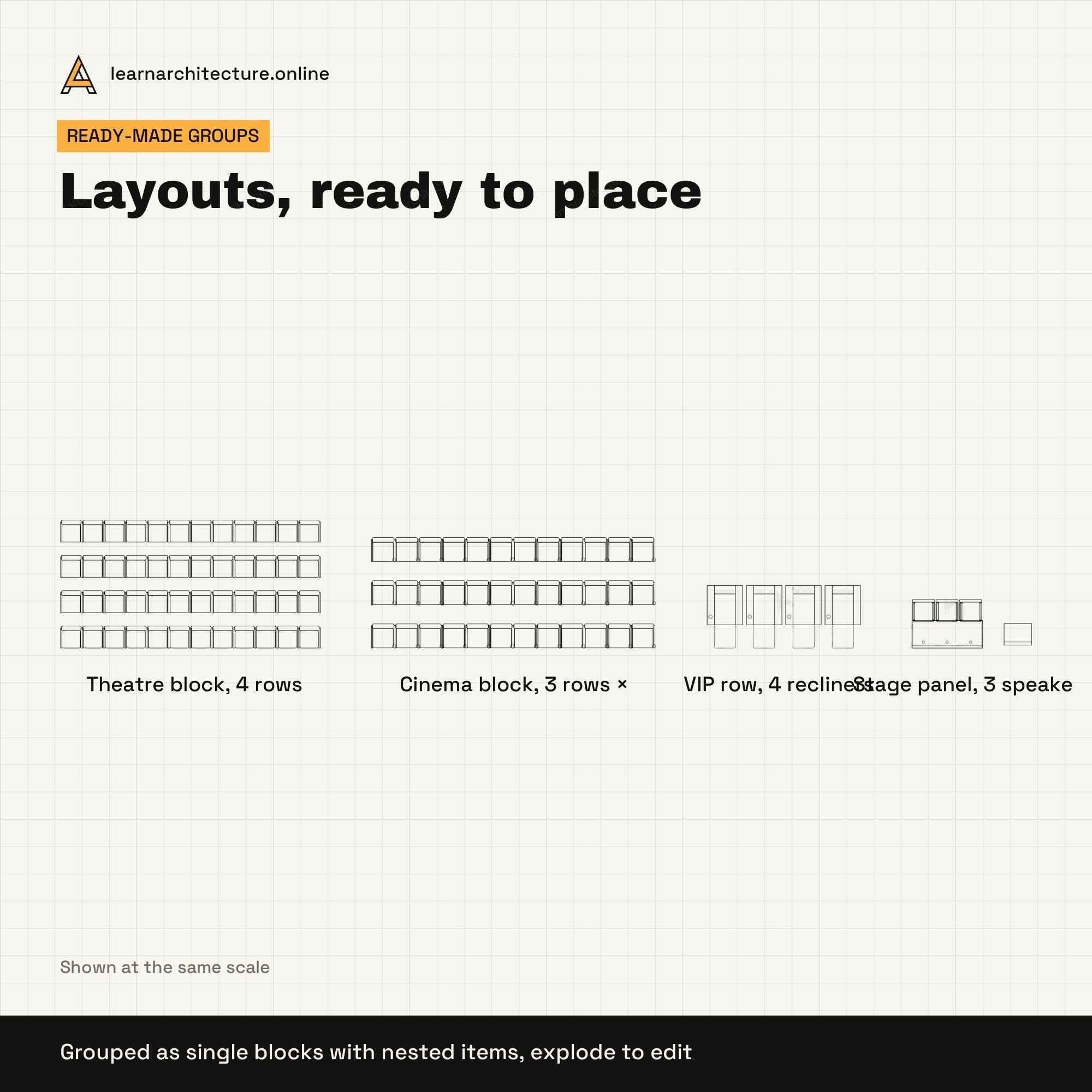 Auditorium Seating CAD blocks set 1: groups