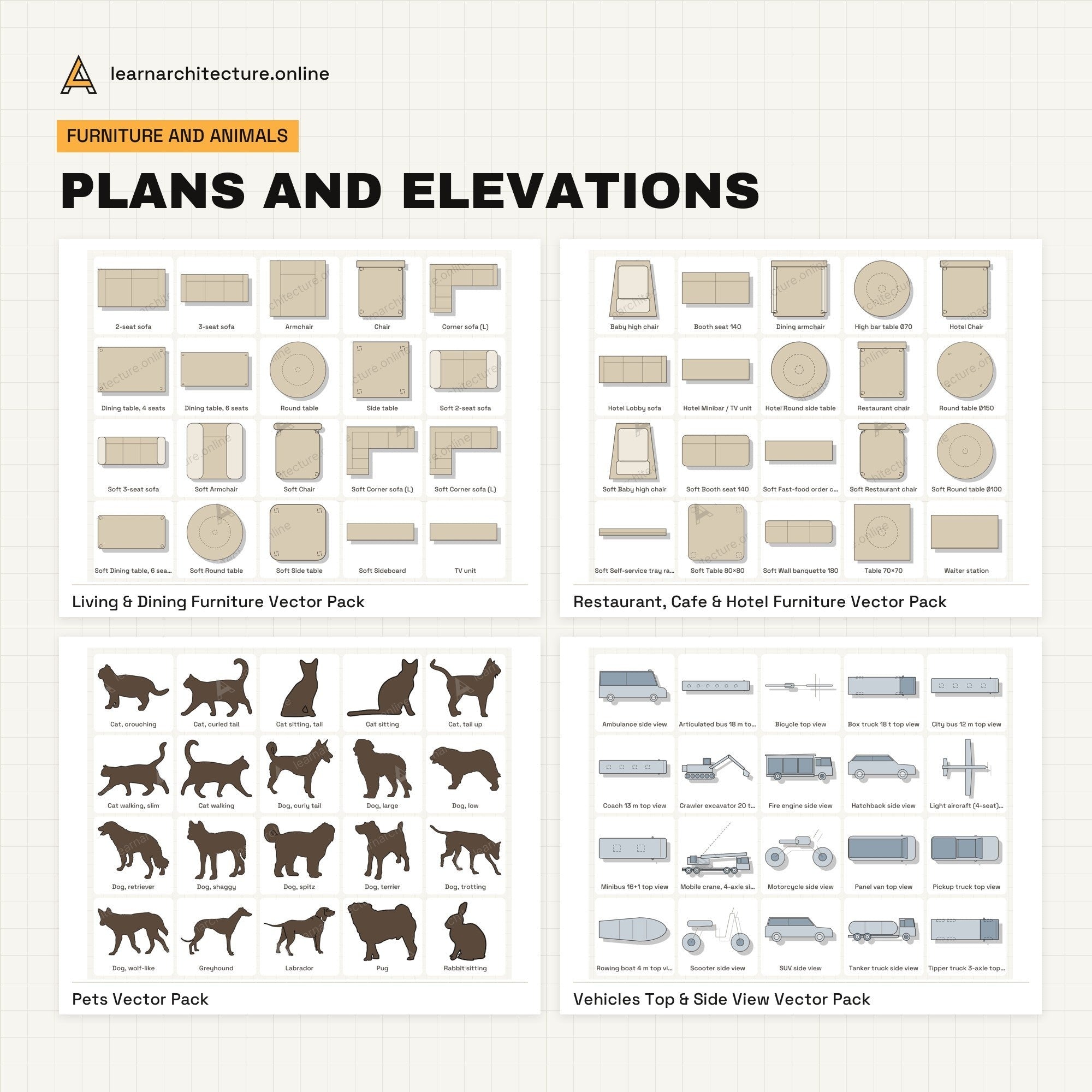 Diagram and Illustrator Mega Bundle plans and elevations