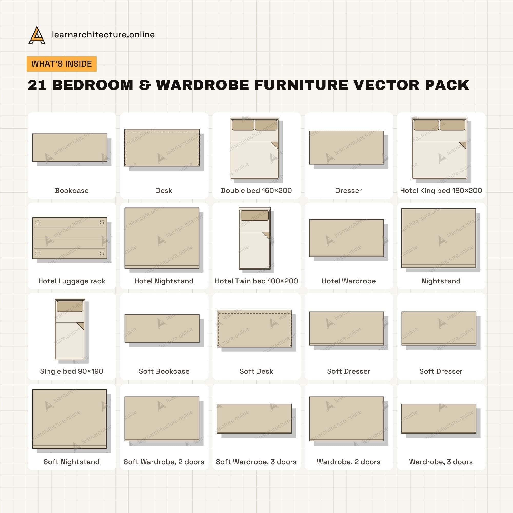Bedroom & Wardrobe Furniture Vector Pack what's inside