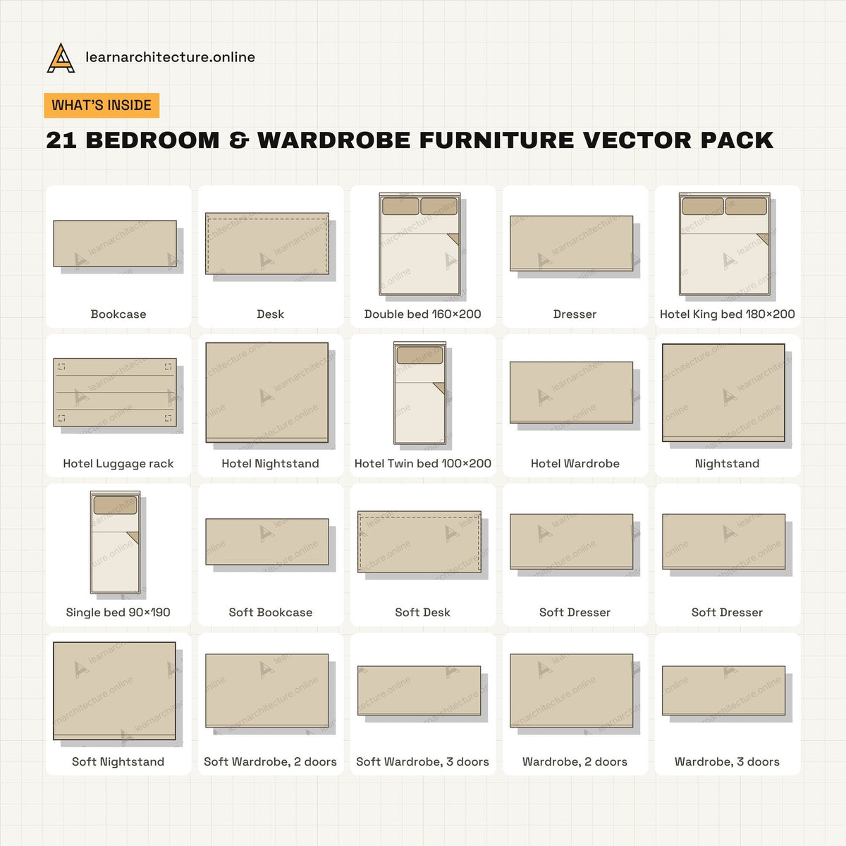 Bedroom & Wardrobe Furniture Vector Pack what's inside