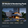 3D Model and Rendering Pack cover with an evening render of a concrete villa