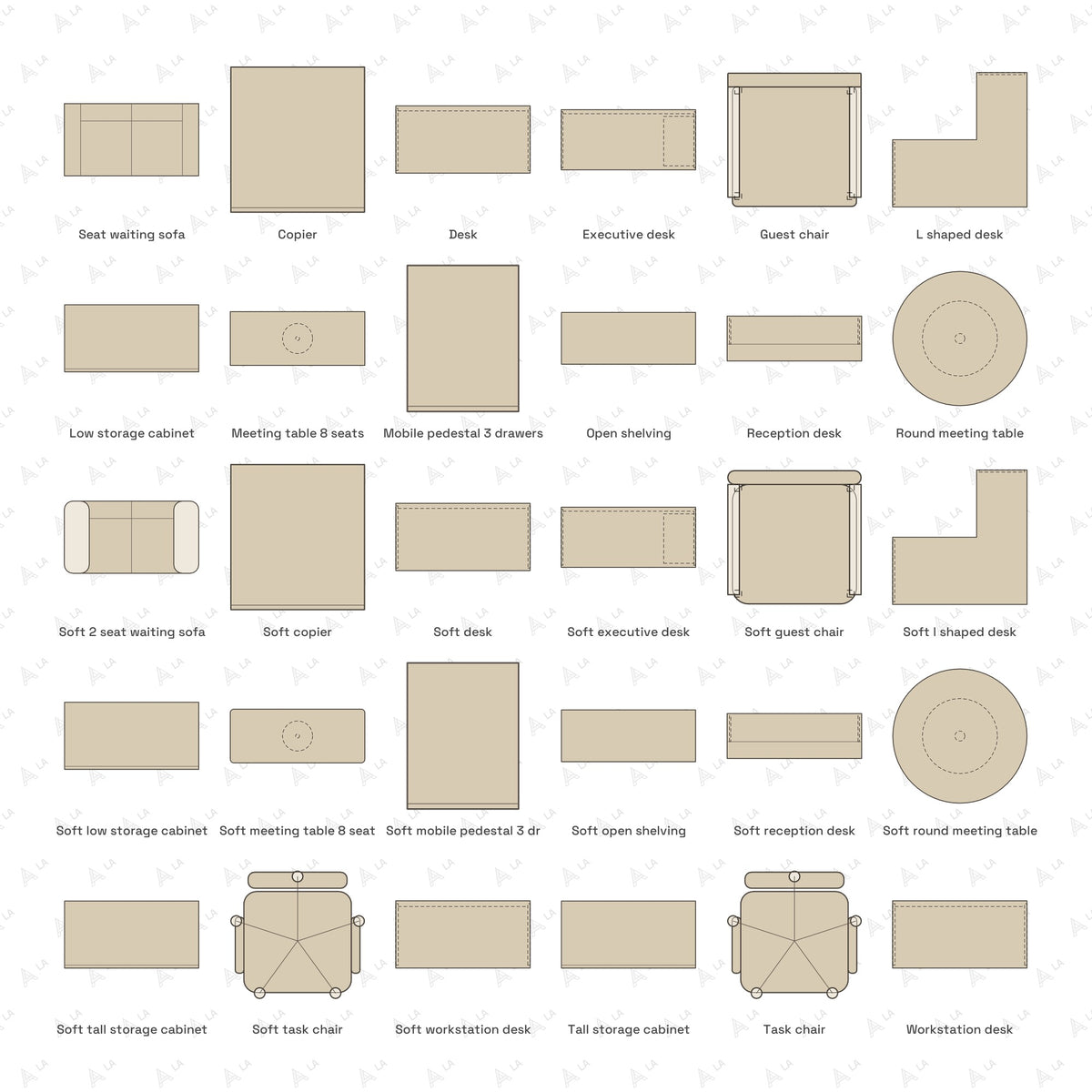 Office Furniture Vector Pack all items
