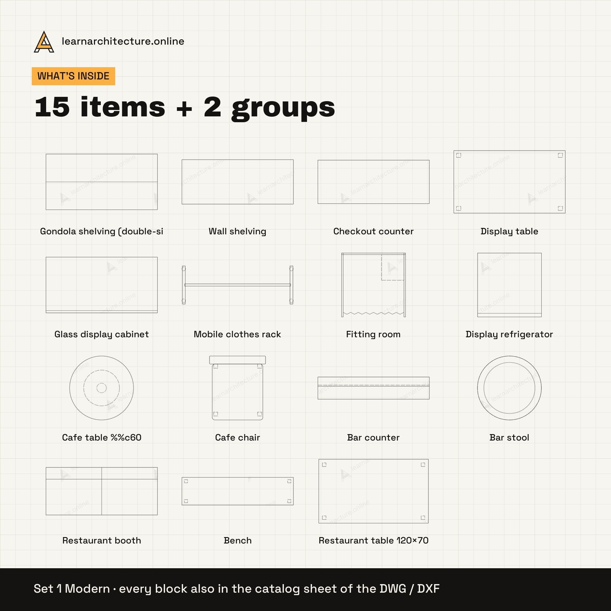 Commercial & Retail Furniture CAD blocks set 1: contents