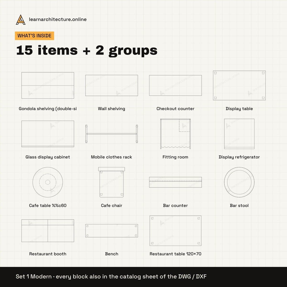 Commercial & Retail Furniture CAD blocks set 1: contents