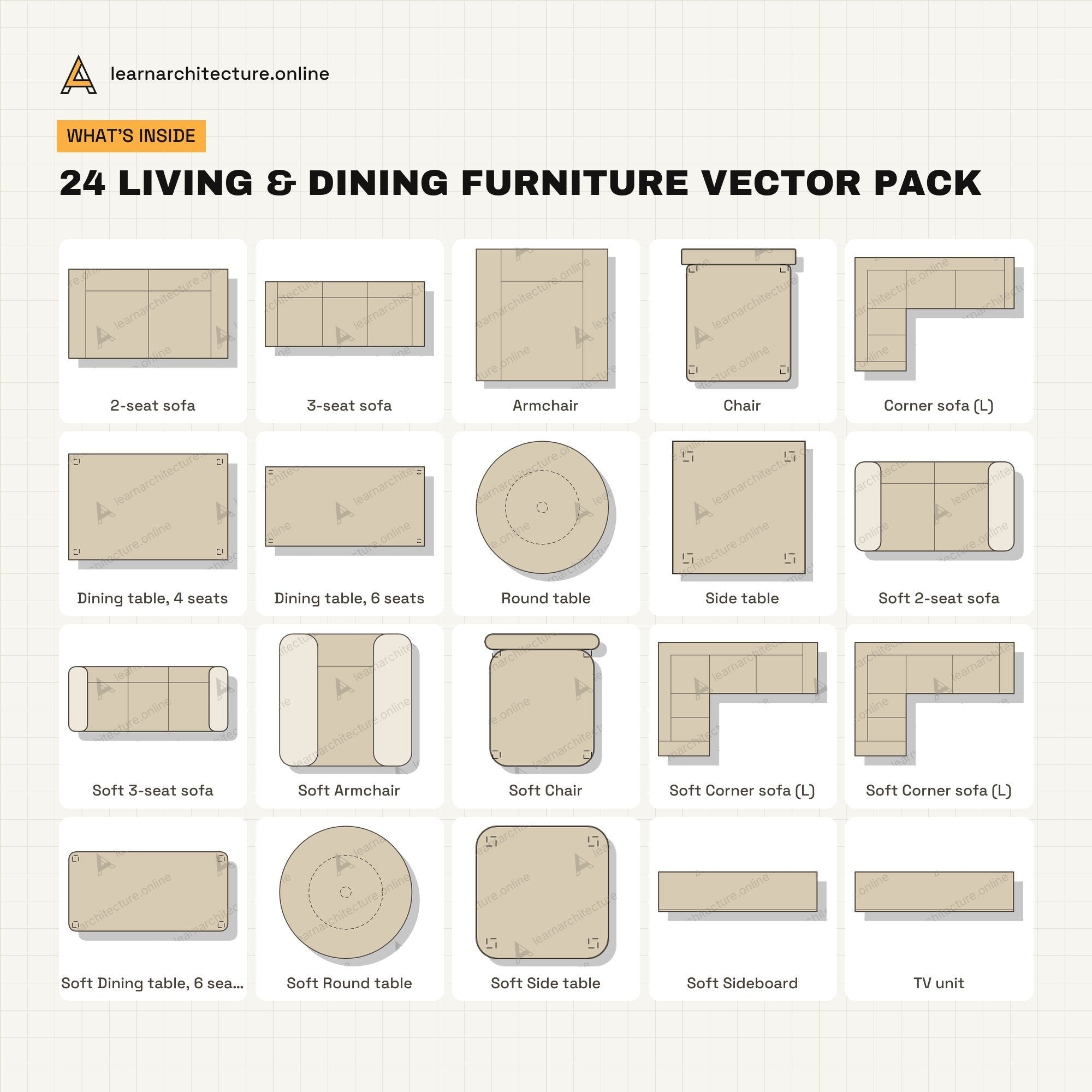 Living & Dining Furniture Vector Pack what's inside