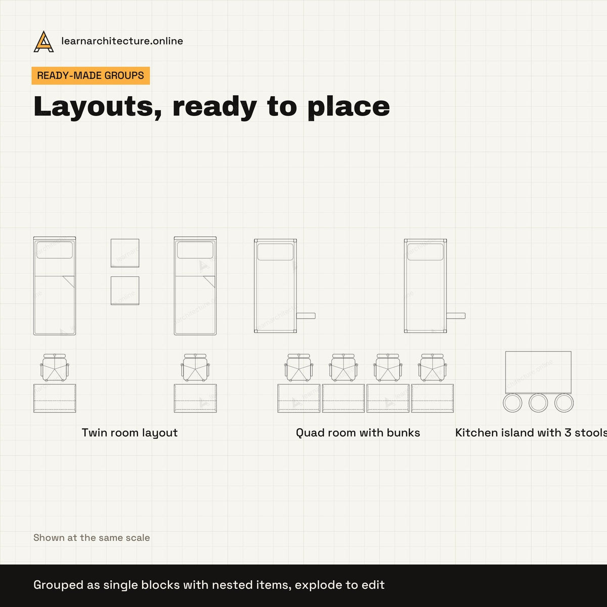 Dormitory Furniture CAD blocks set 3: groups
