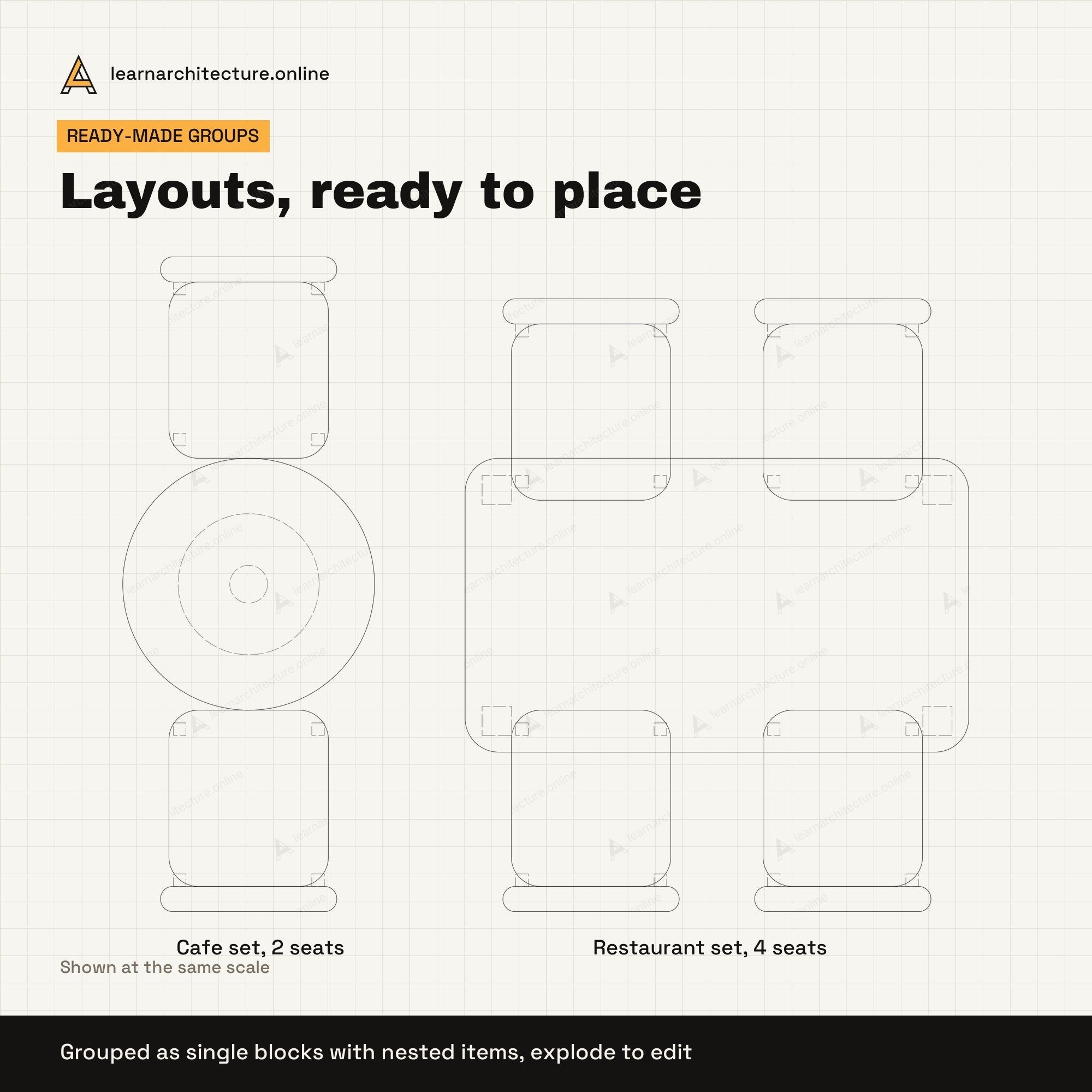 Commercial & Retail Furniture CAD blocks set 2: groups