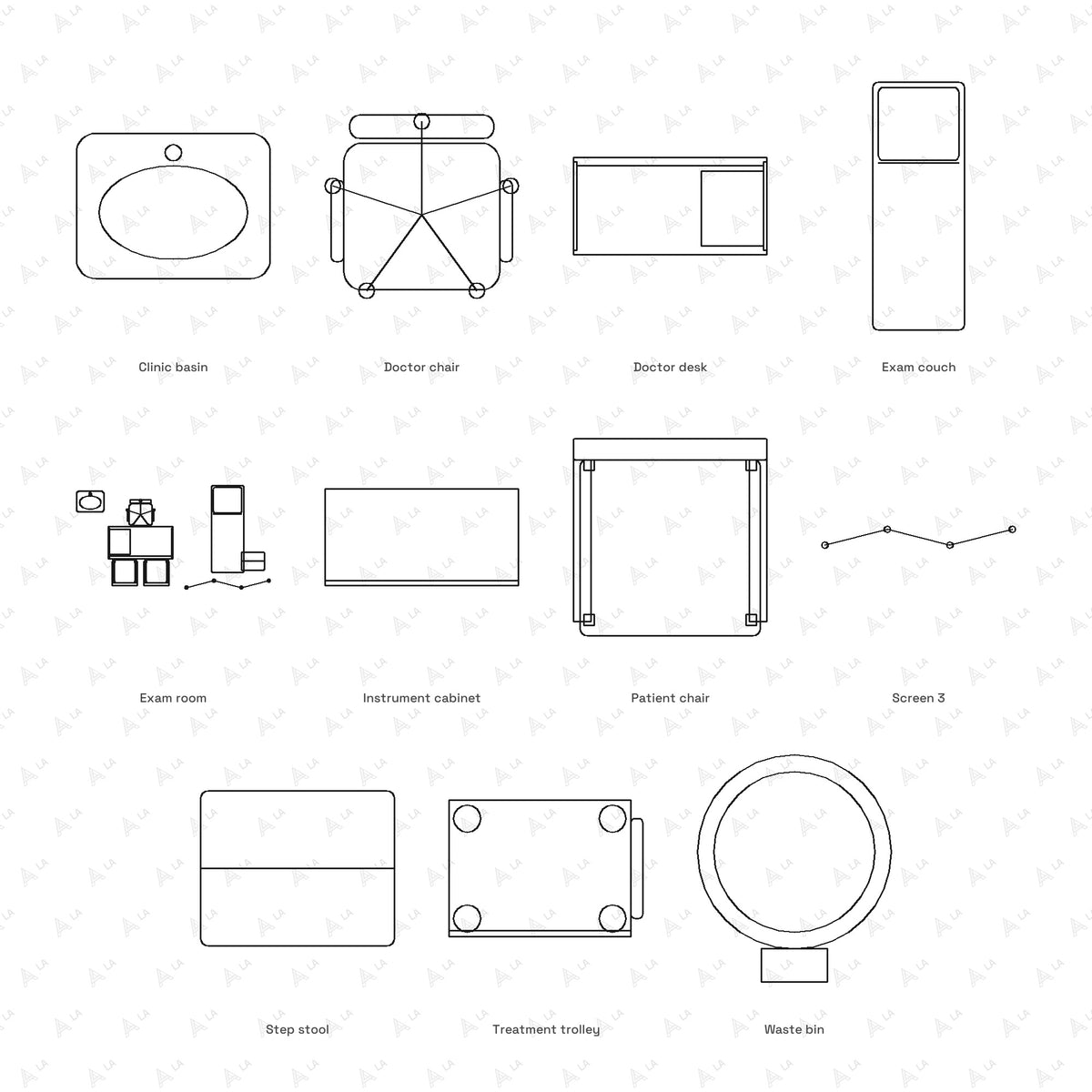 Clinic Equipment CAD Blocks · Set 1 Examination Room all blocks