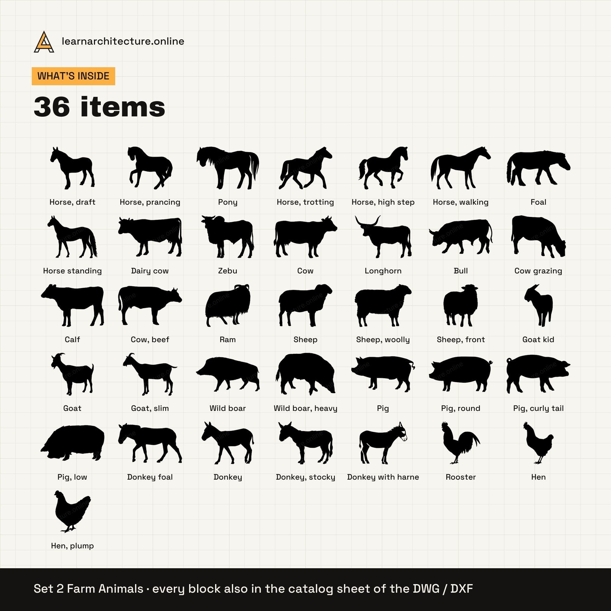 Animal Silhouettes CAD blocks set 2: contents