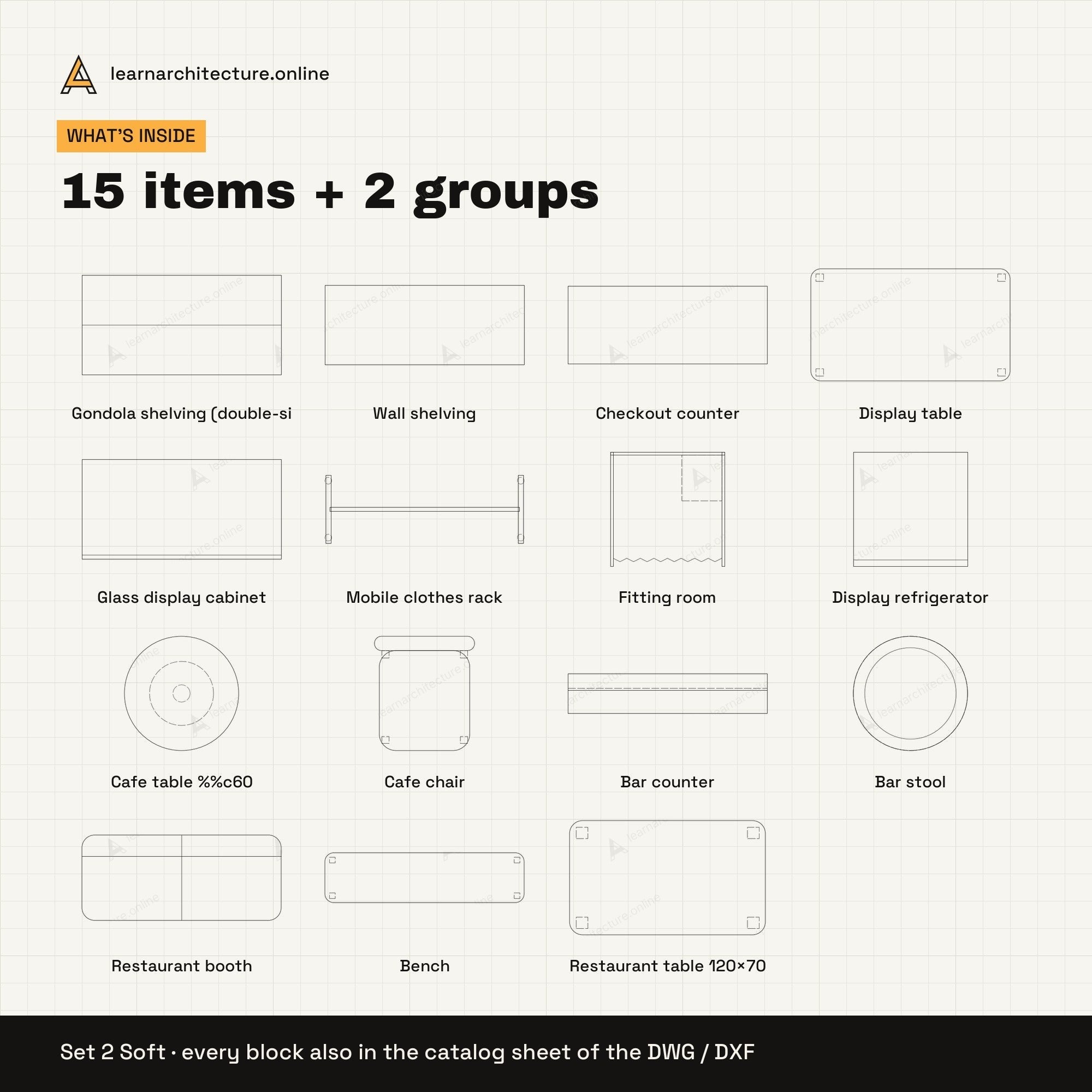 Commercial & Retail Furniture CAD blocks set 2: contents