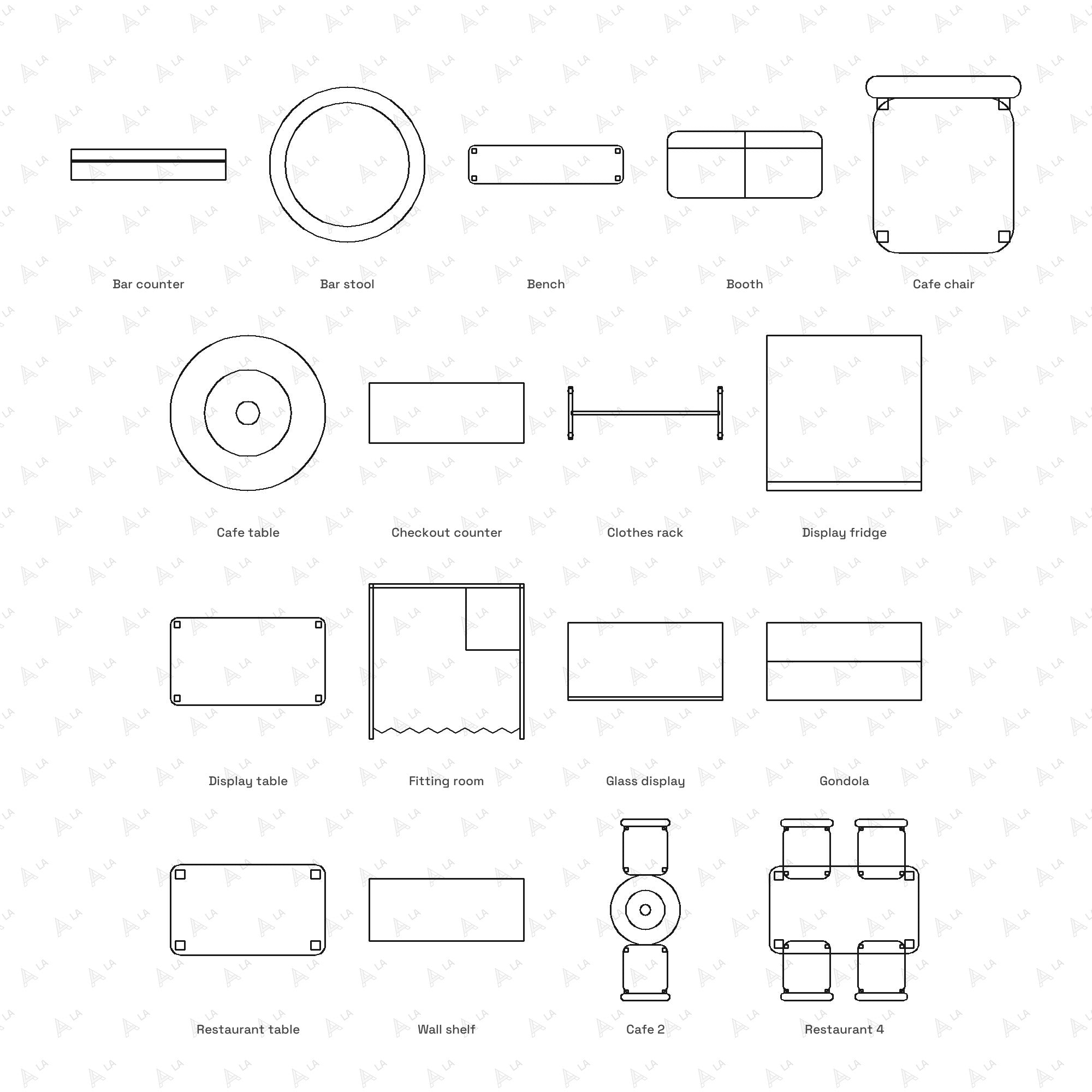 Commercial & Retail Furniture CAD Blocks · Set 2 Soft all blocks