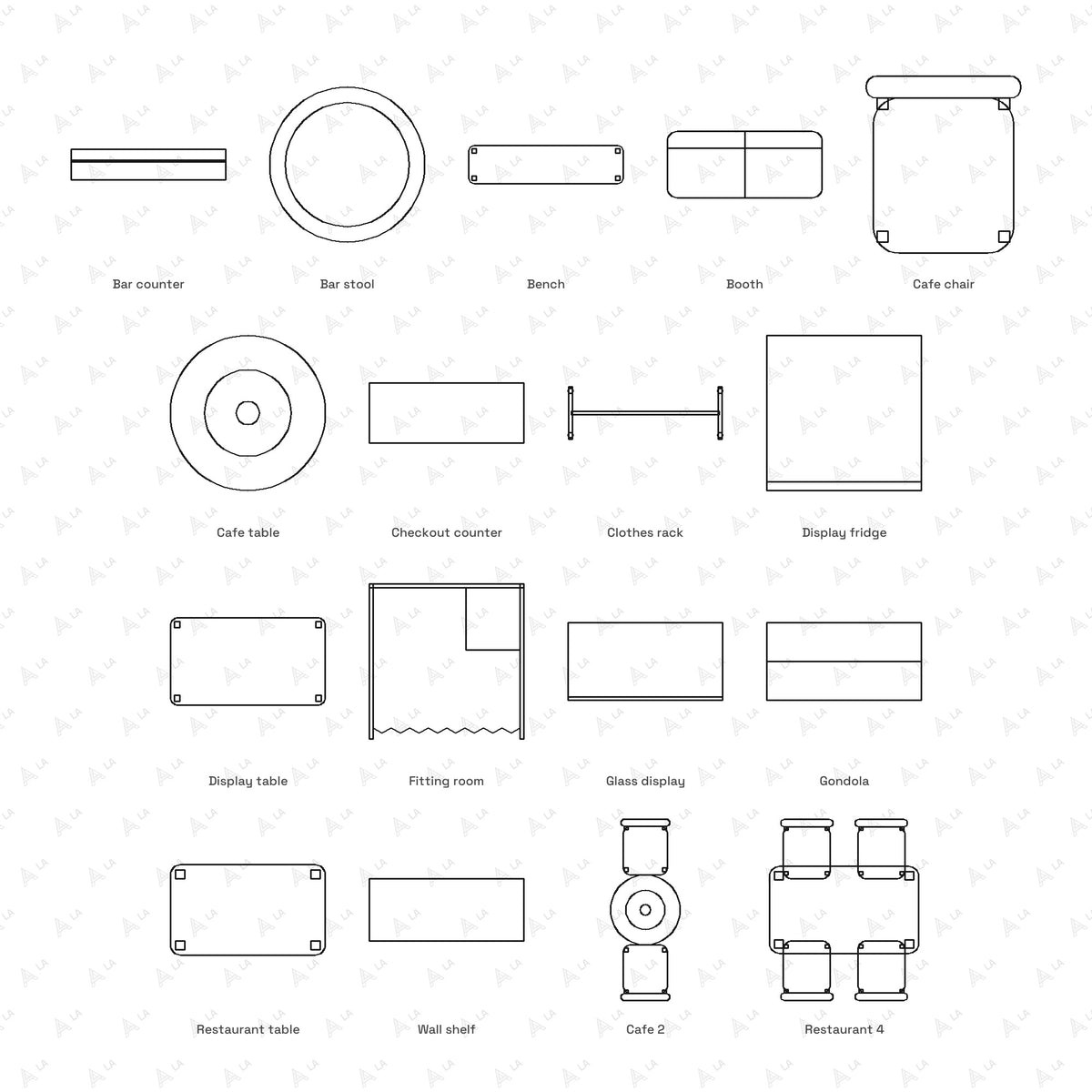 Commercial & Retail Furniture CAD Blocks · Set 2 Soft all blocks
