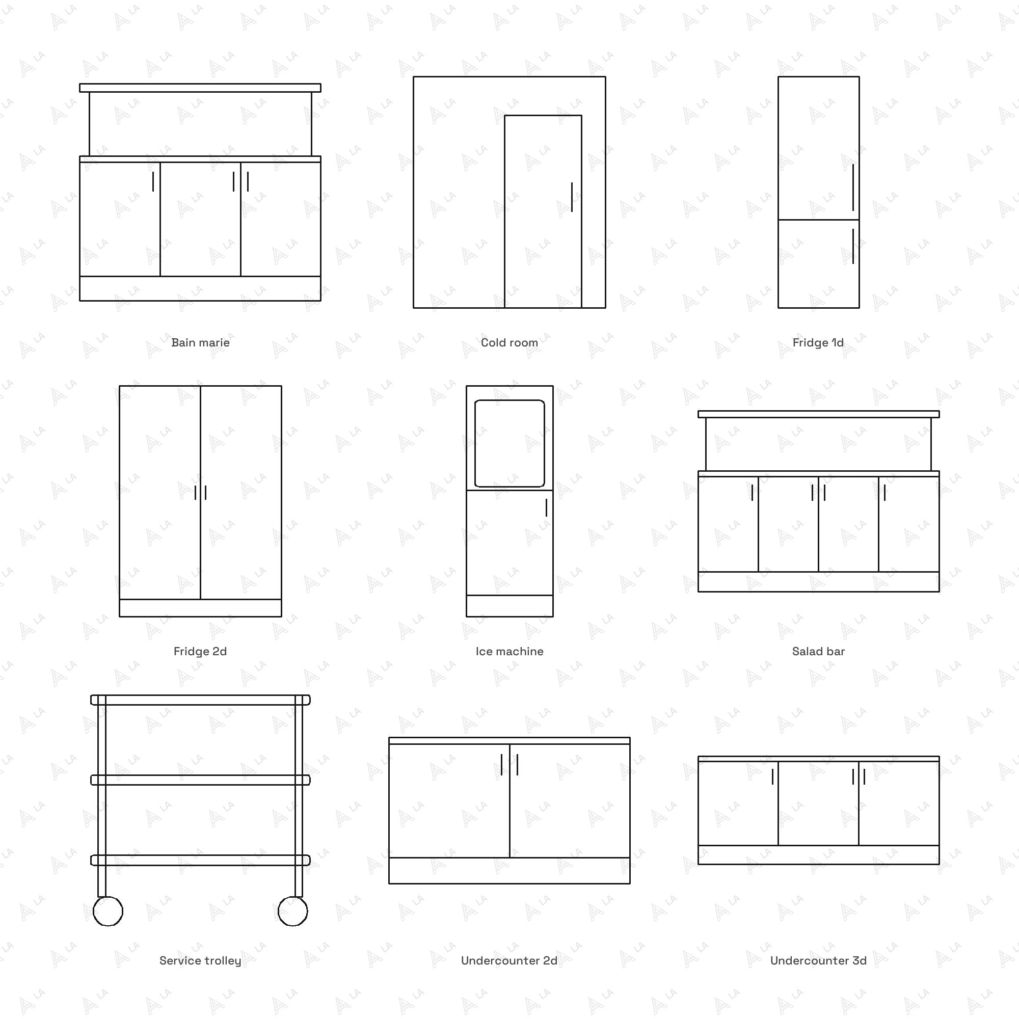 Commercial Kitchen CAD Blocks · Set 3 Cold & Service all blocks