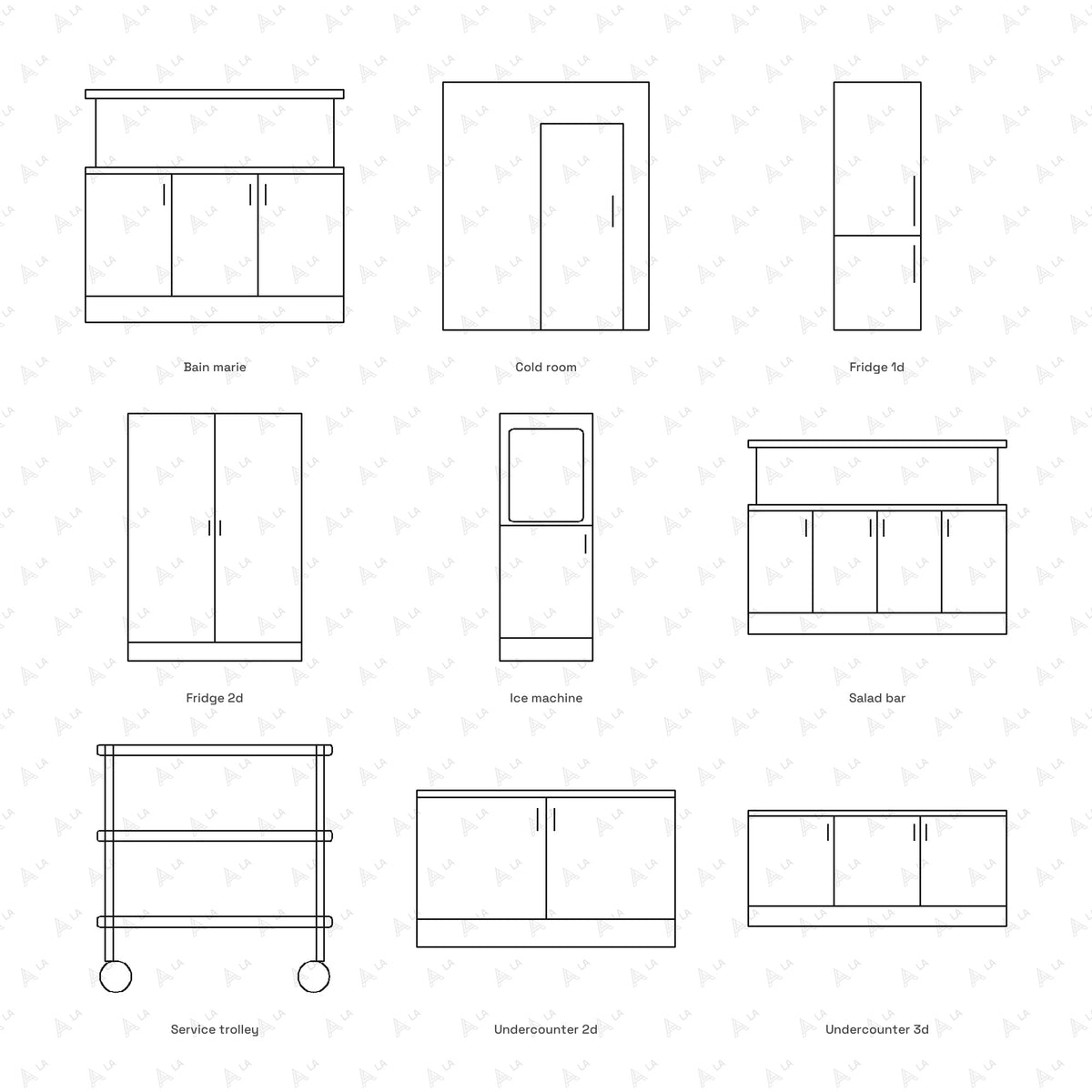 Commercial Kitchen CAD Blocks · Set 3 Cold & Service all blocks