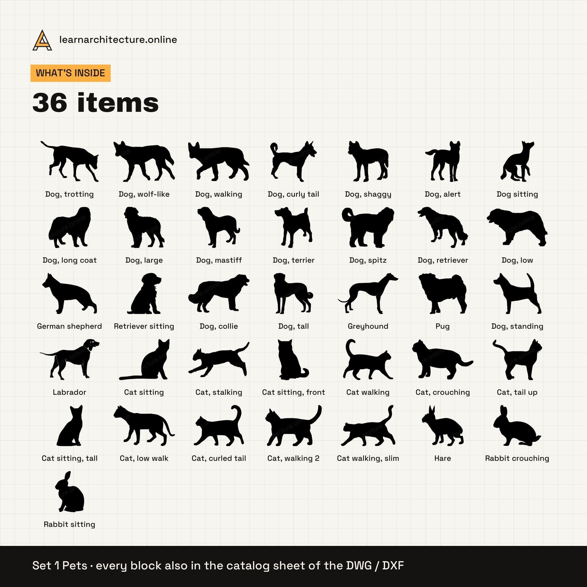 Animal Silhouettes CAD blocks set 1: contents
