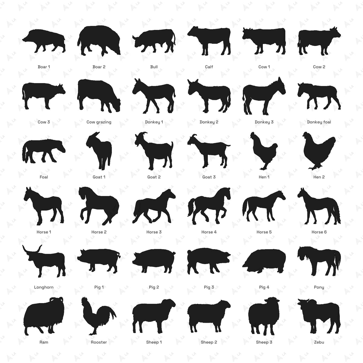 Animal Silhouettes CAD Blocks · Set 2 Farm Animals all blocks