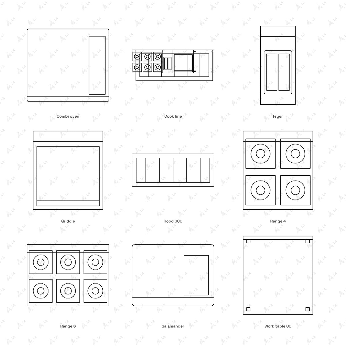 Commercial Kitchen CAD Blocks · Set 1 Cooking all blocks