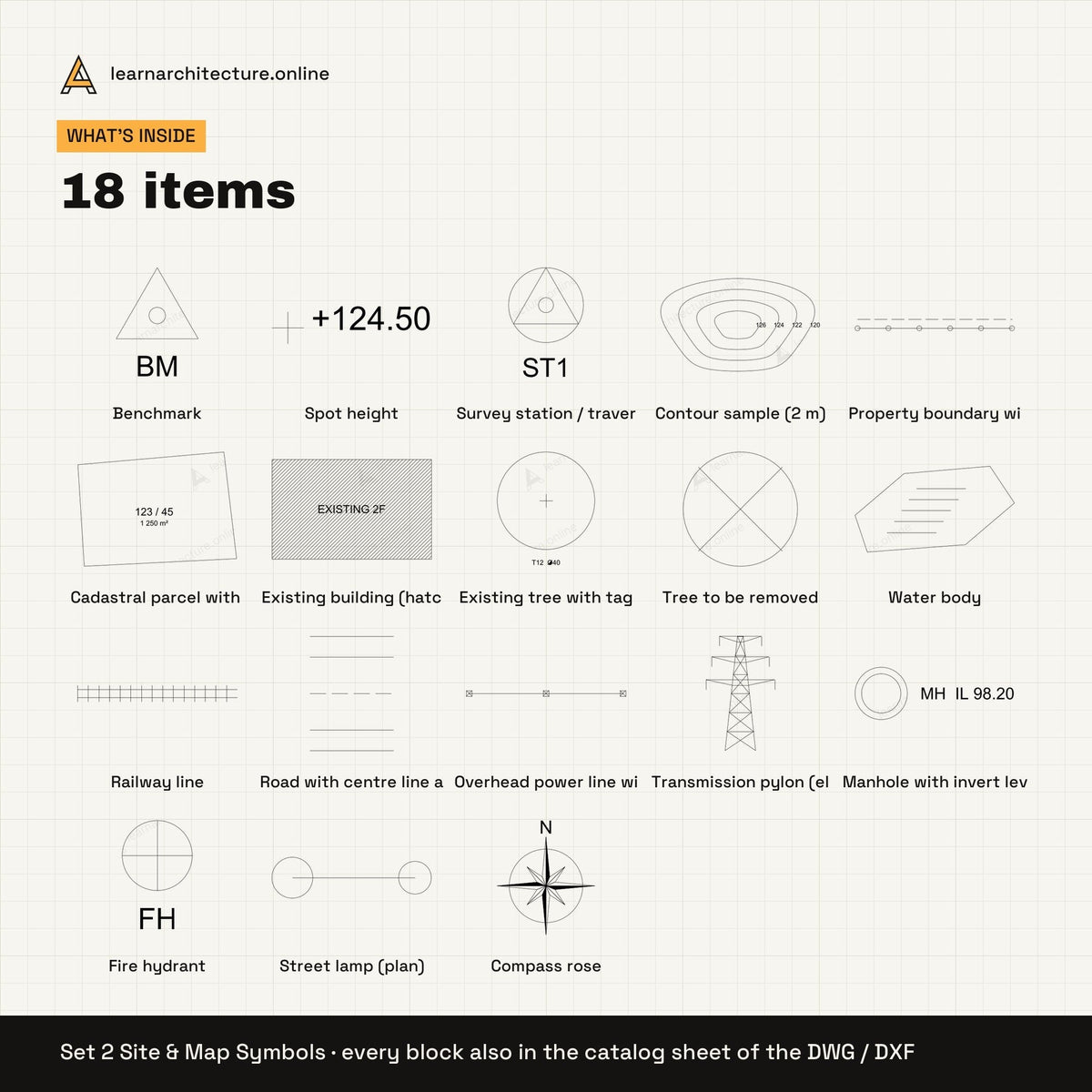 Bridges & Map Symbols CAD blocks set 2: contents