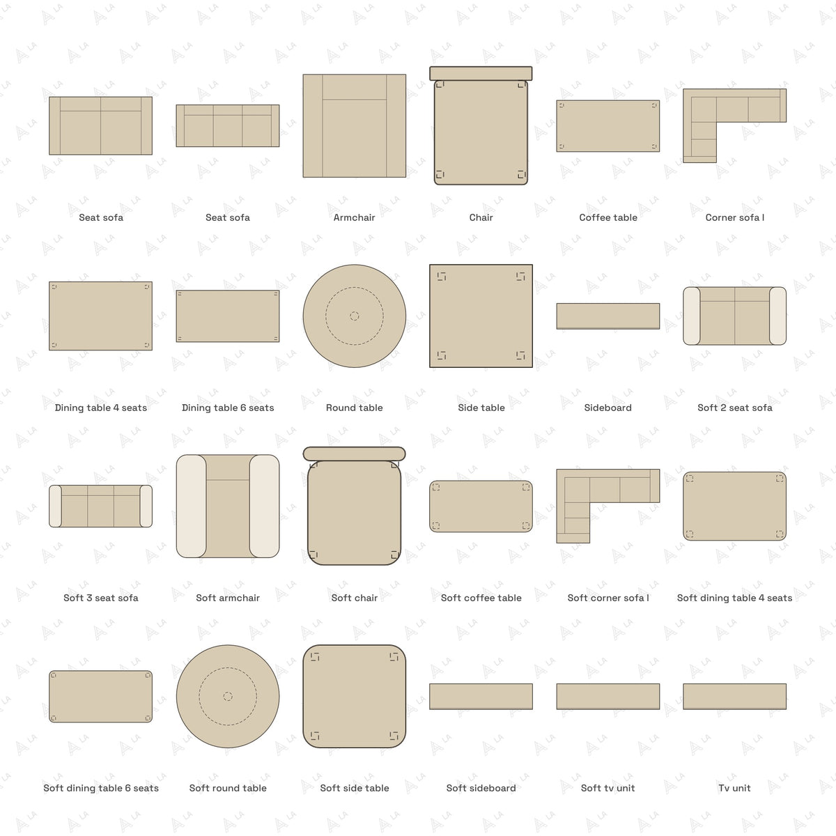 Living & Dining Furniture Vector Pack all items